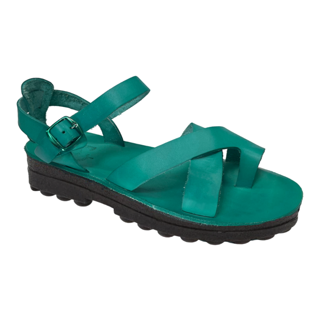 Pantica Turquoise Molded Crossover Strap Sandals