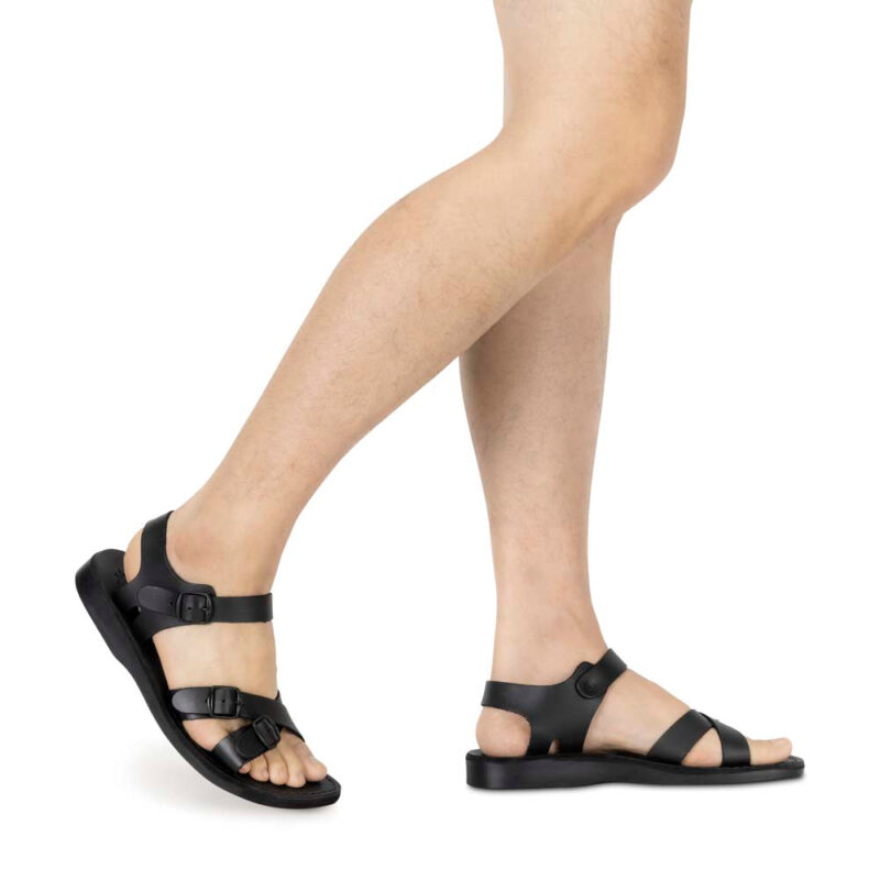 Pantica Black Leather Adjustable Strap Sandals - Image 2