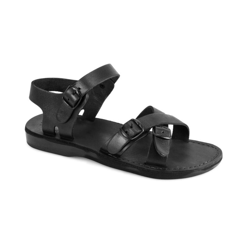 Pantica Black Leather Adjustable Strap Sandals
