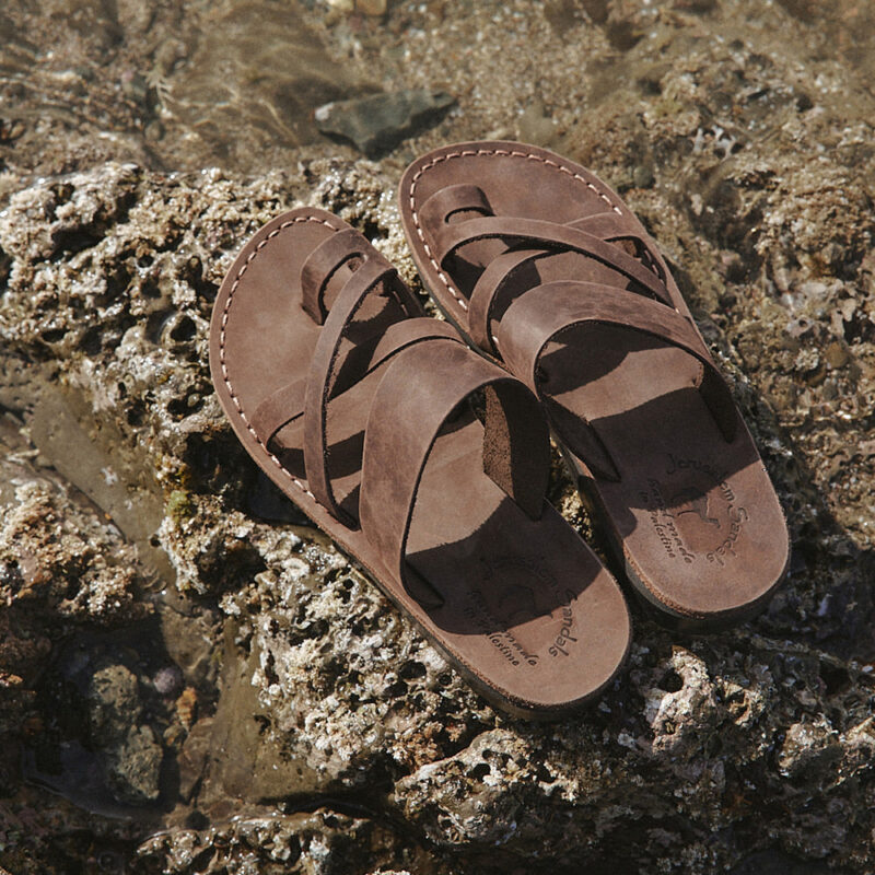 Pantica Brown Nubuck Leather Toe Loop Sandals - Image 5