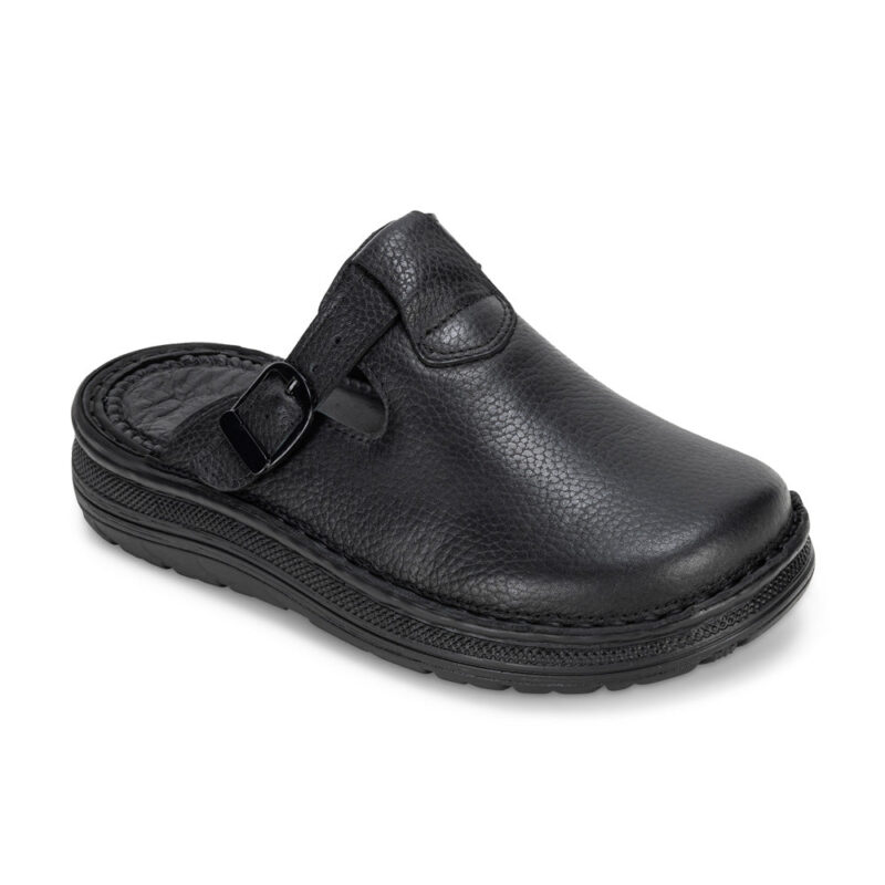 Pantica Black Leather Clog-Toe Sandal