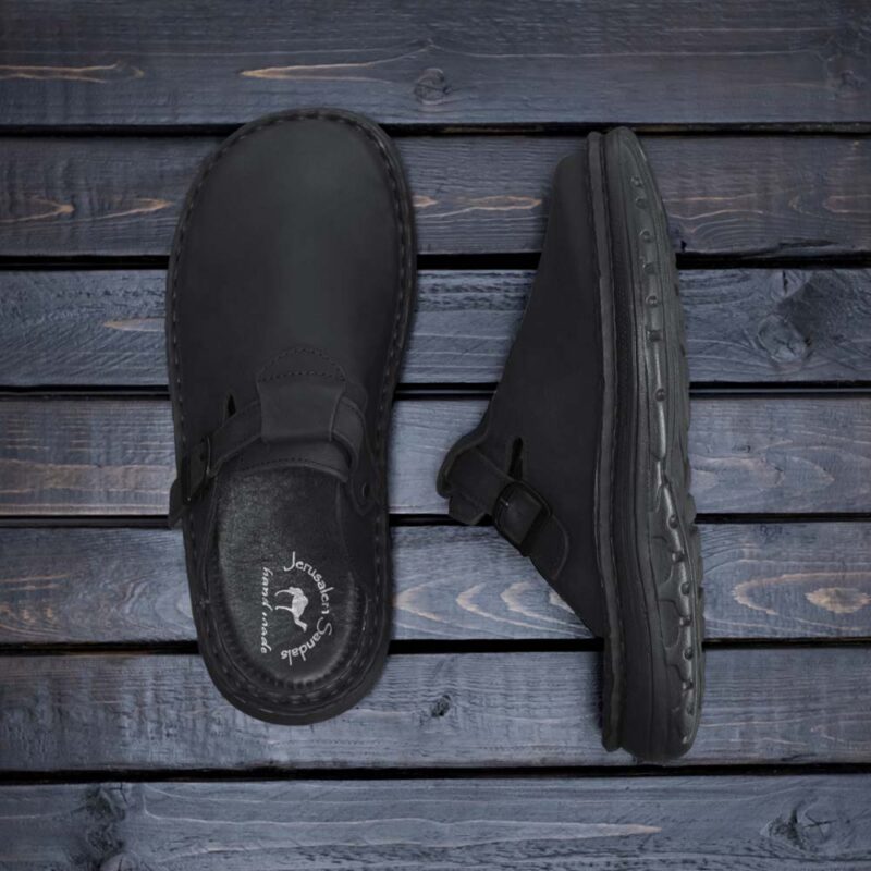 Pantica Black Nubuck Leather Clog-Toe Sandal - Image 7