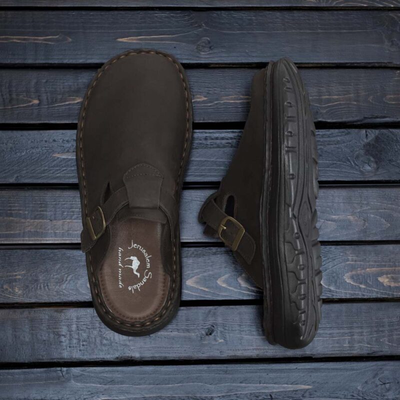 Pantica Brown Nubuck Leather Clog-Toe Sandal - Image 6