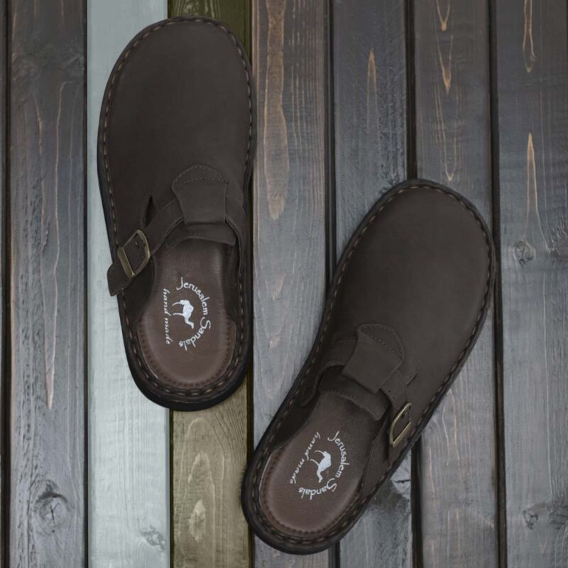 Pantica Brown Nubuck Leather Clog-Toe Sandal - Image 5