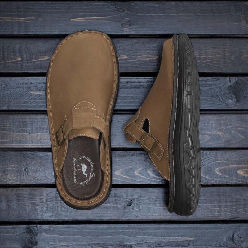 Pantica Tan Nubuck Leather Clog-Toe Sandal - Image 6