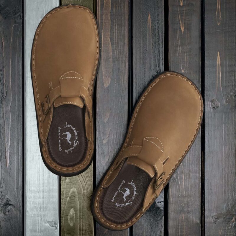 Pantica Tan Nubuck Leather Clog-Toe Sandal - Image 7