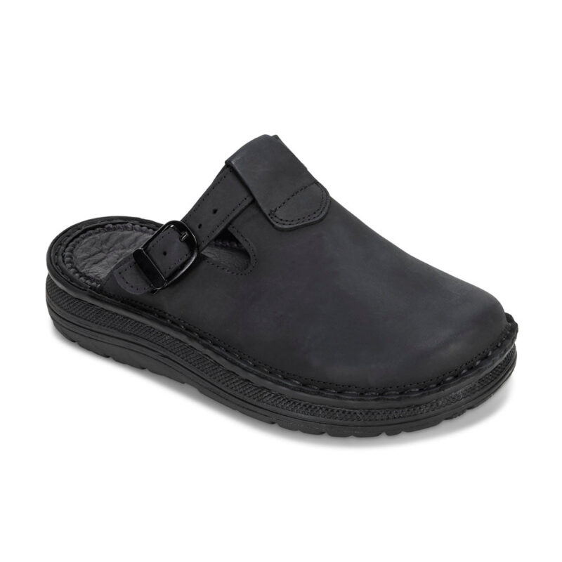 Pantica Black Nubuck Leather Clog-Toe Sandal