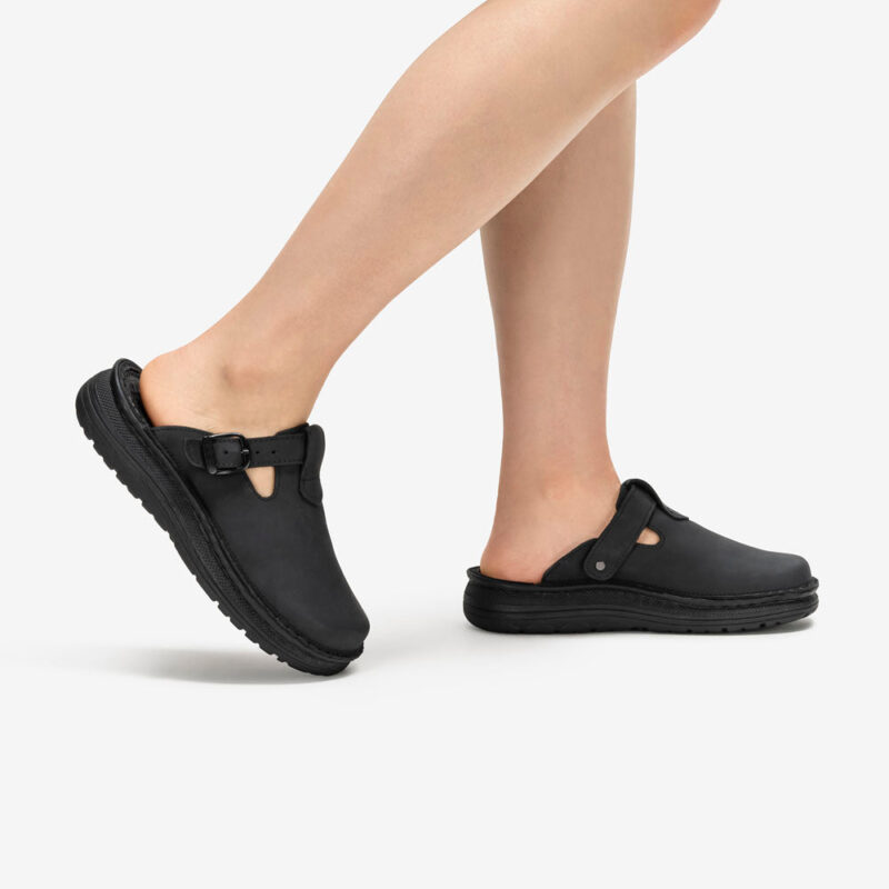 Pantica Black Nubuck Leather Clog-Toe Sandal - Image 2