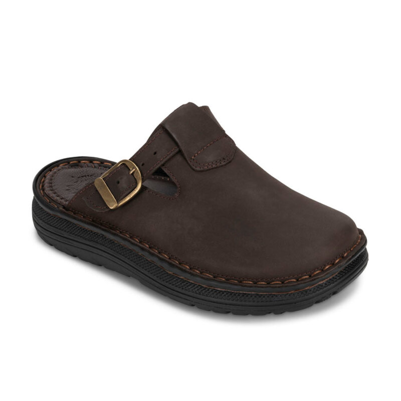 Pantica Brown Nubuck Leather Clog-Toe Sandal