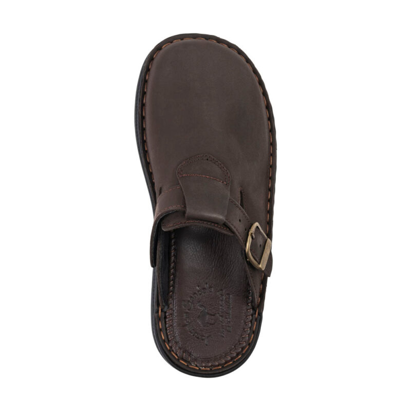 Pantica Brown Nubuck Leather Clog-Toe Sandal - Image 3