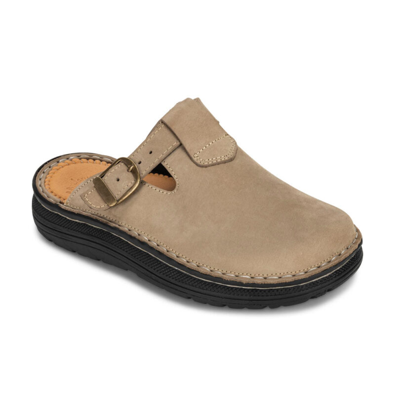 Pantica Olive Nubuck Leather Clog-Toe Sandal