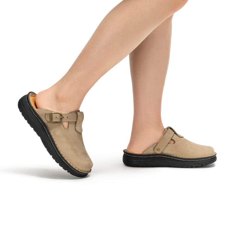 Pantica Olive Nubuck Leather Clog-Toe Sandal - Image 2
