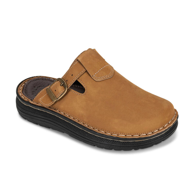 Pantica Tan Nubuck Leather Clog-Toe Sandal