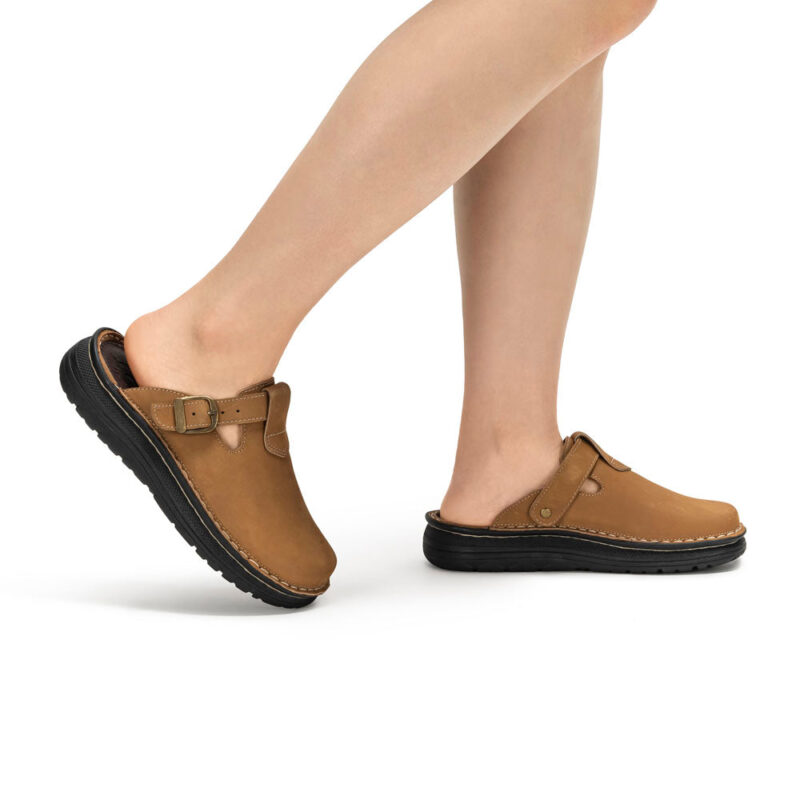 Pantica Tan Nubuck Leather Clog-Toe Sandal - Image 2