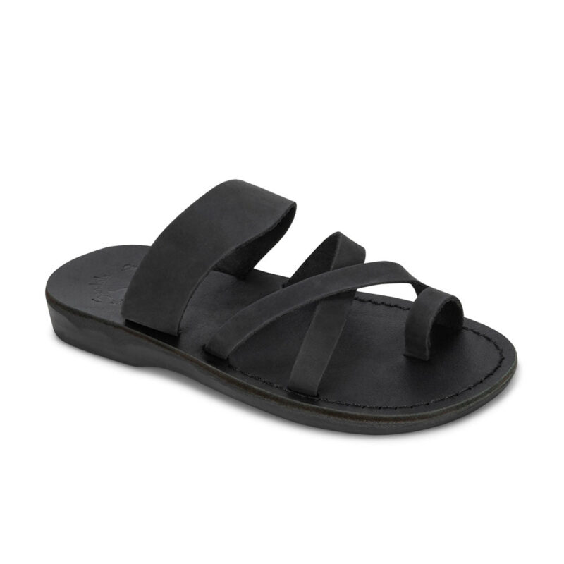 Pantica Black Nubuck Leather Toe Loop Sandals