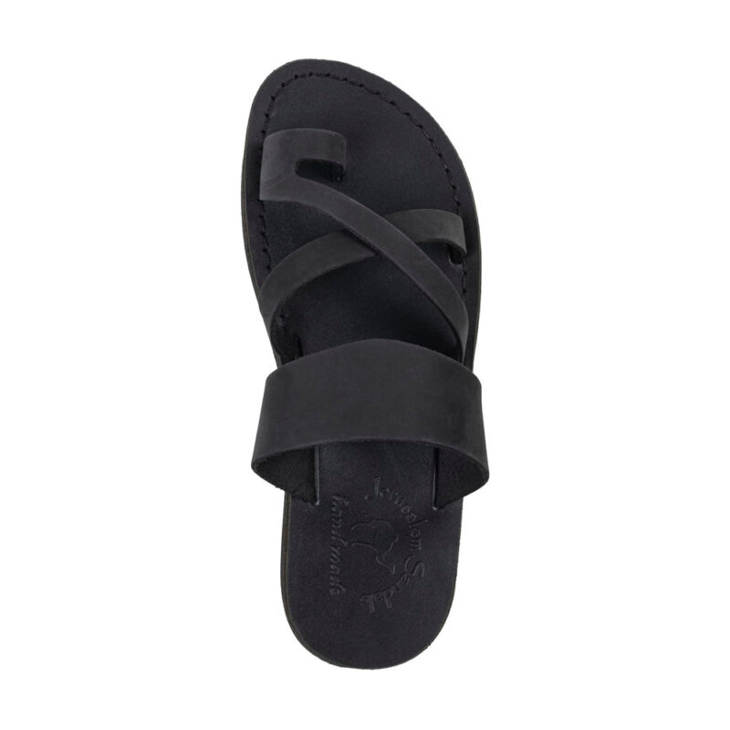 Pantica Black Nubuck Leather Toe Loop Sandals - Image 3