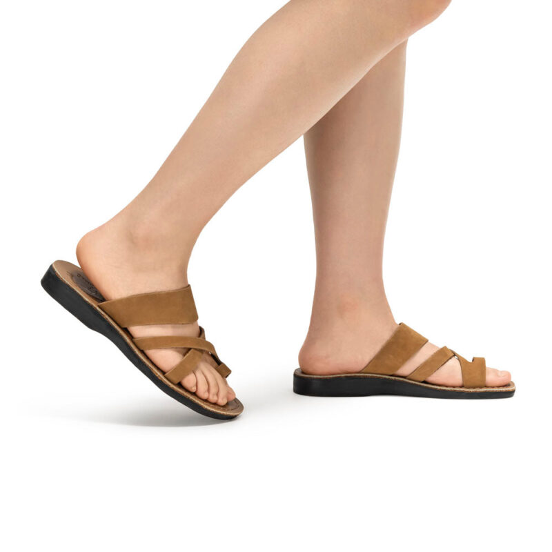 Pantica Tan Nubuck Leather Toe Loop Sandals - Image 2