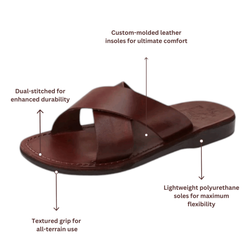 Pantica Brown Leather Cross Strap Sandals - Image 4