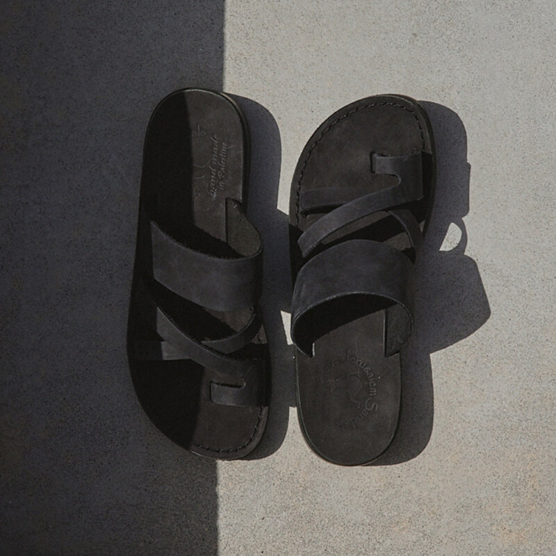 Pantica Black Nubuck Leather Toe Loop Sandals - Image 5